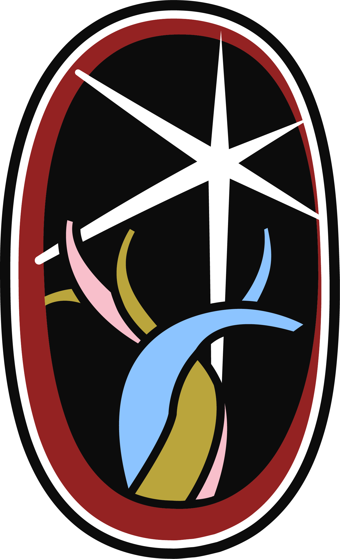 ode to stories website logo with black background and white star. Twisted colour tree.